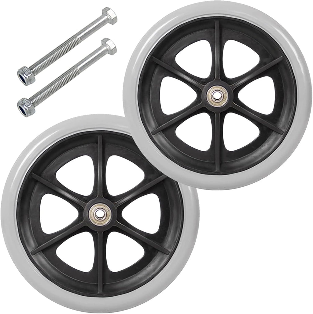 LIGUOYI Front Wheelchair Wheel, 2 Pcs Hard Rubber Solid Tire, 6" 7" 8" Wheel 5/16" Bearing, 2" (50 Mm) Hub Width, Replacement Wheels for Wheelchair Walkers,Silence,Anti-wear & Non-Slip
