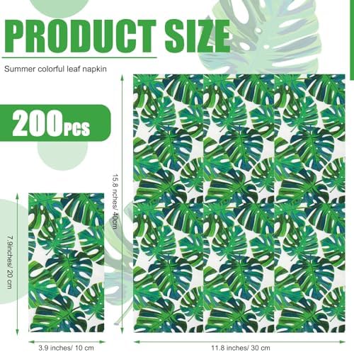 200 Pcs Tropical Palm Leaf Guest Napkins 3 Ply Disposable Paper Hawaiian Luau Green Leaves Decorative Napkins for Bathroom Hawaiian Party Tropical Summer Spring Tea Party Bridal Decorative Towels