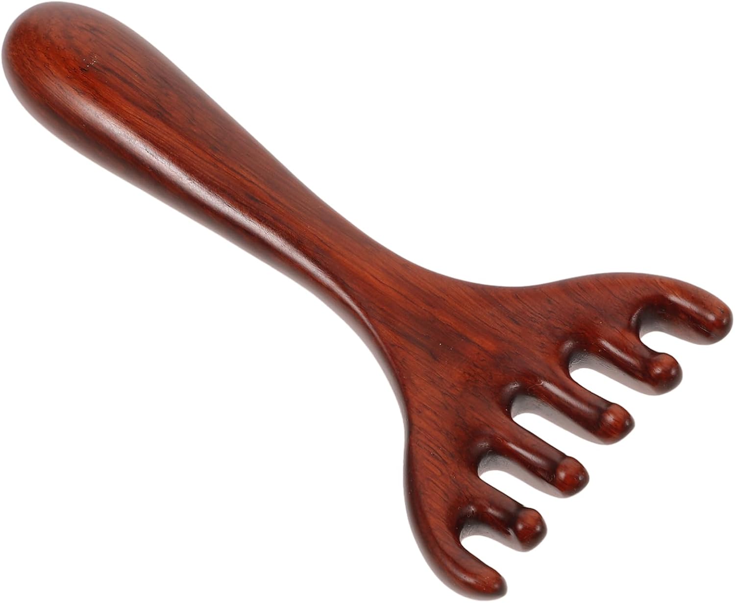 Wooden Foot Massage Rake with Handle - 5.7in Manual Deer Antler Massager Tool 6 Claw Sandalwood Wide Tooth Comb for Scalp Feet Family Travel Acupressure Blood Circulation Fatigue Relief