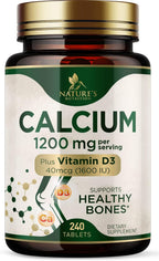Calcium 1200 mg with Vitamin D3 - Per Serving - Bone Health Supplement - Vitamin D & Calcium Supplements for Women & Men - Bone Strength Support - Natural Calcium Pills - Bottled in USA - 240 Tablets