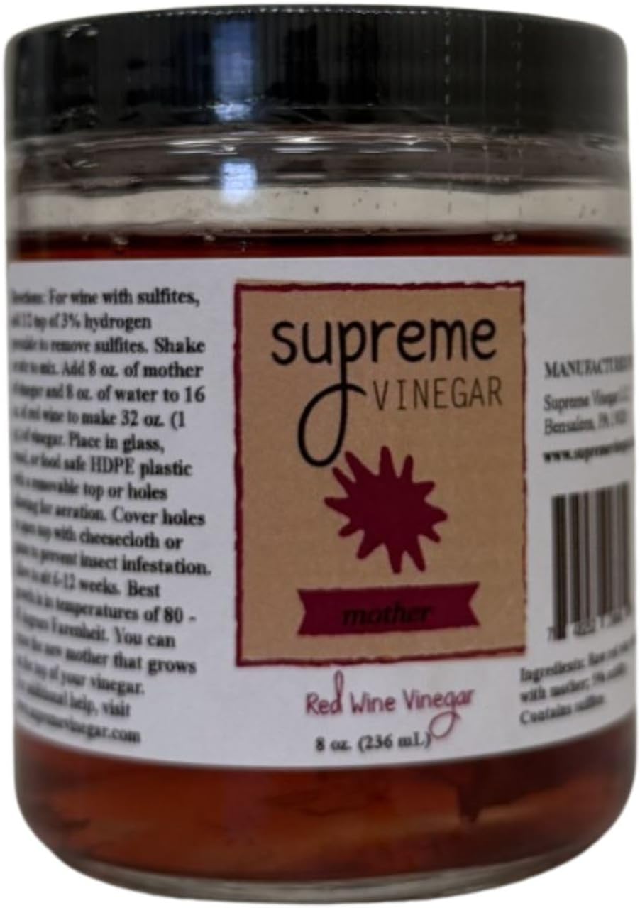 Kaizen8 Supreme Red Wine Mother of Vinegar, Raw Liquid Form, 8 Fl Oz Glass Jar, for Making Homemade Vinegar, Red Vinegar Ingredients