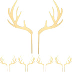PRETYZOOM 5pcs Gold Deer Antler Cupcake Toppers Acrylic Cake Toppers Picks for Wedding Birthday Baby Shower Christmas Party Decorations Supplies