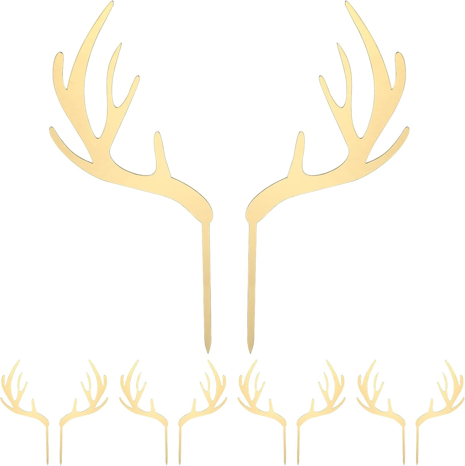 PRETYZOOM 5pcs Gold Deer Antler Cupcake Toppers Acrylic Cake Toppers Picks for Wedding Birthday Baby Shower Christmas Party Decorations Supplies