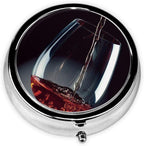 Wine Cup Print Mini Round Pill Box Small Pill Container Pill Organizer Box Portable Pill Storage Case Outdoor