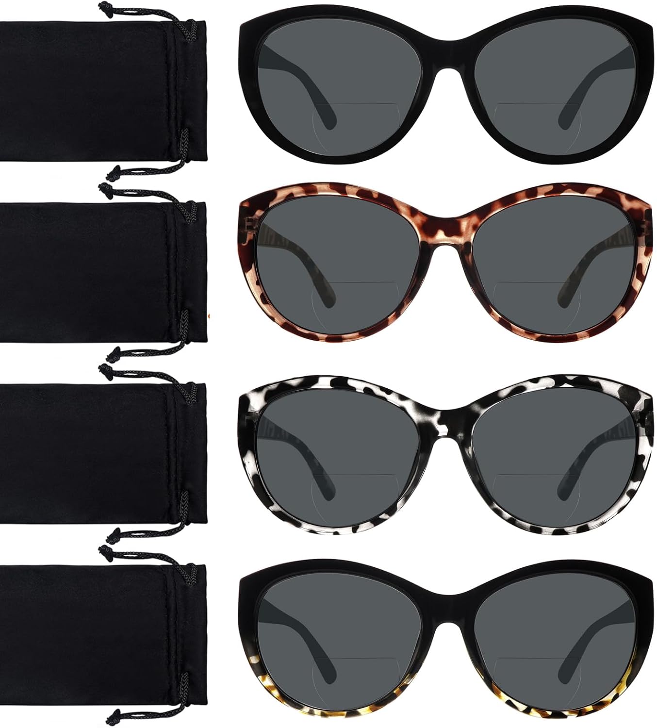 4 Pack Bifocal Reading Sunglasses for Women Men Fashion UV400 Protection Sun Readers Outdoor Eyewear