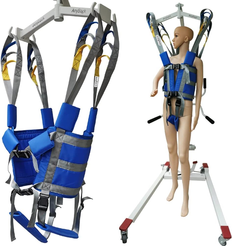 Patient Lift Sling Medical Aid Standing Transfer Belt Walking Strap Heavy Duty Carrier Fold Up Full Body Get Up Sit to Stand Assist for Elderly Senior AnyBack Blue