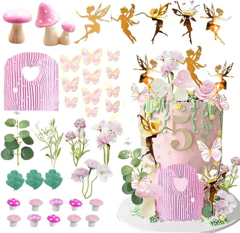 Fairy Cake Topper Fairy Garden Theme Cake Decor Pink Fairy Door for Birthday Baby Shower