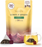 Nepaya Lemon Ginger Green Tea Bags – 50 Biodegradable Pyramid Teabags, Low Caffeine, Fruity Citrus Flavor with Zesty Lemon & Spicy Ginger, Premium High-Grown Nepal Green Tea