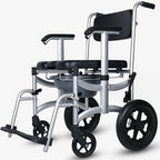 Mobile Shower Chair, 4 in 1 Toilet Rolling Chair with Brake Wheels, Foldable Toilet Chair with Adjustable Armrests, Potty Chair for Adult