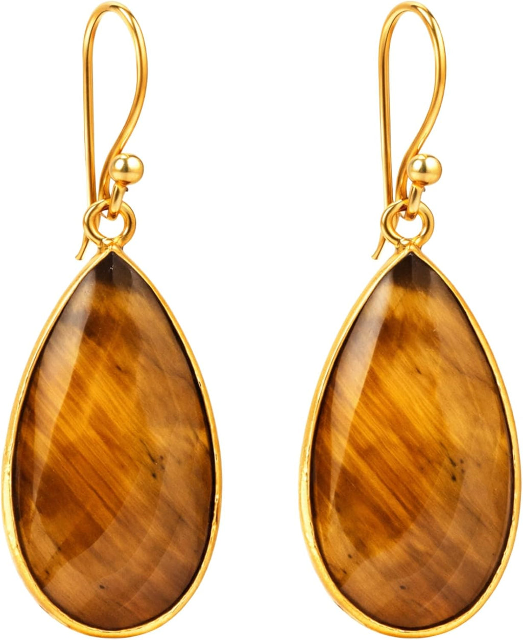 Gempires Genuine Gemstone Faceted Long Pear Gemstone Drop Dangle Hook Earrings, Statement Jewelry For Her, 1.5 inch Drop 14K Gold Plated, Gift For Woman