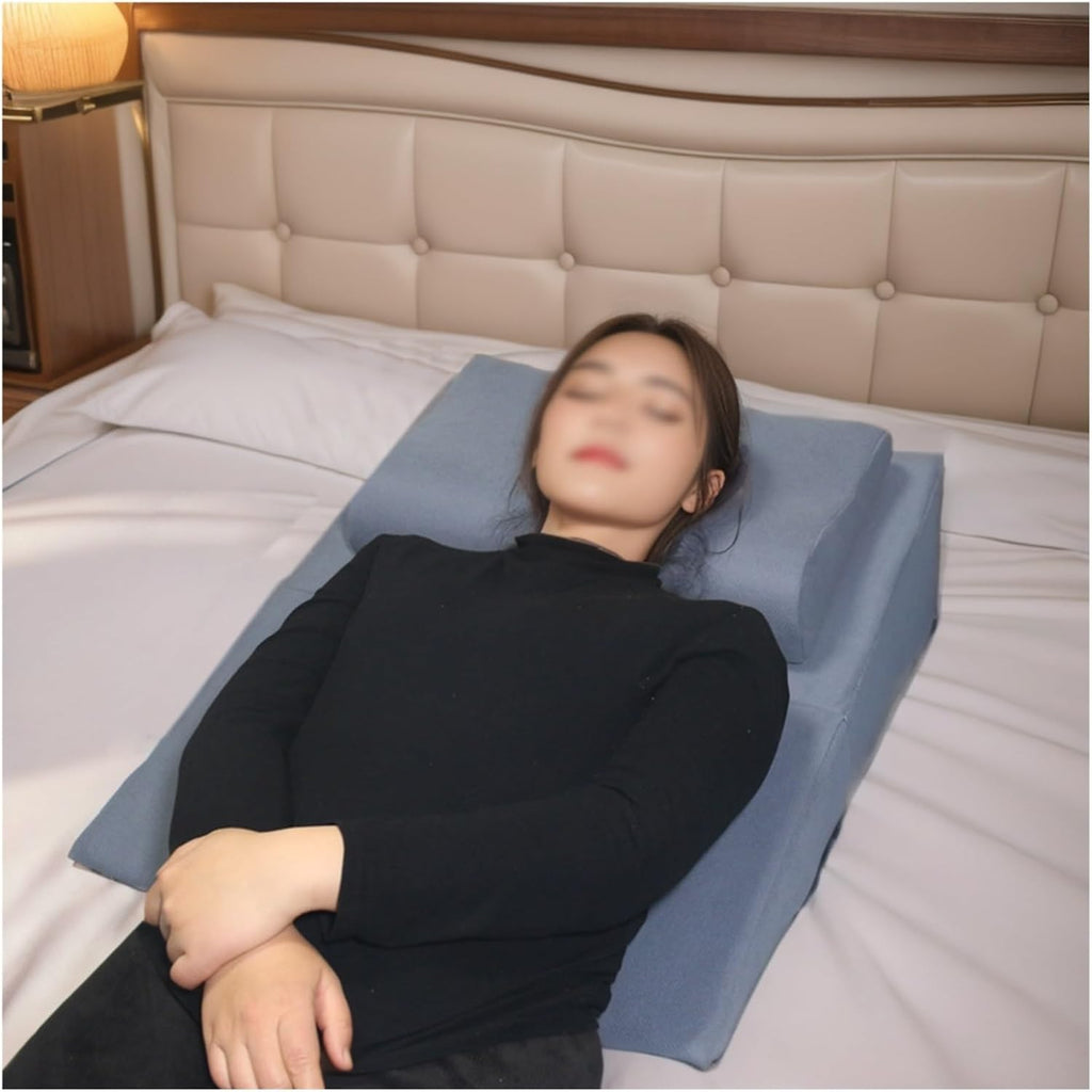 AMUFJJ Memory Foam Wedge Pillow 30 in Lengthen, Foldable Pillow Wedges for Sleeping Acid Reflux/Migraines/Post Surgery, Elderly Neck Back Waist Support Cushion(Blue)