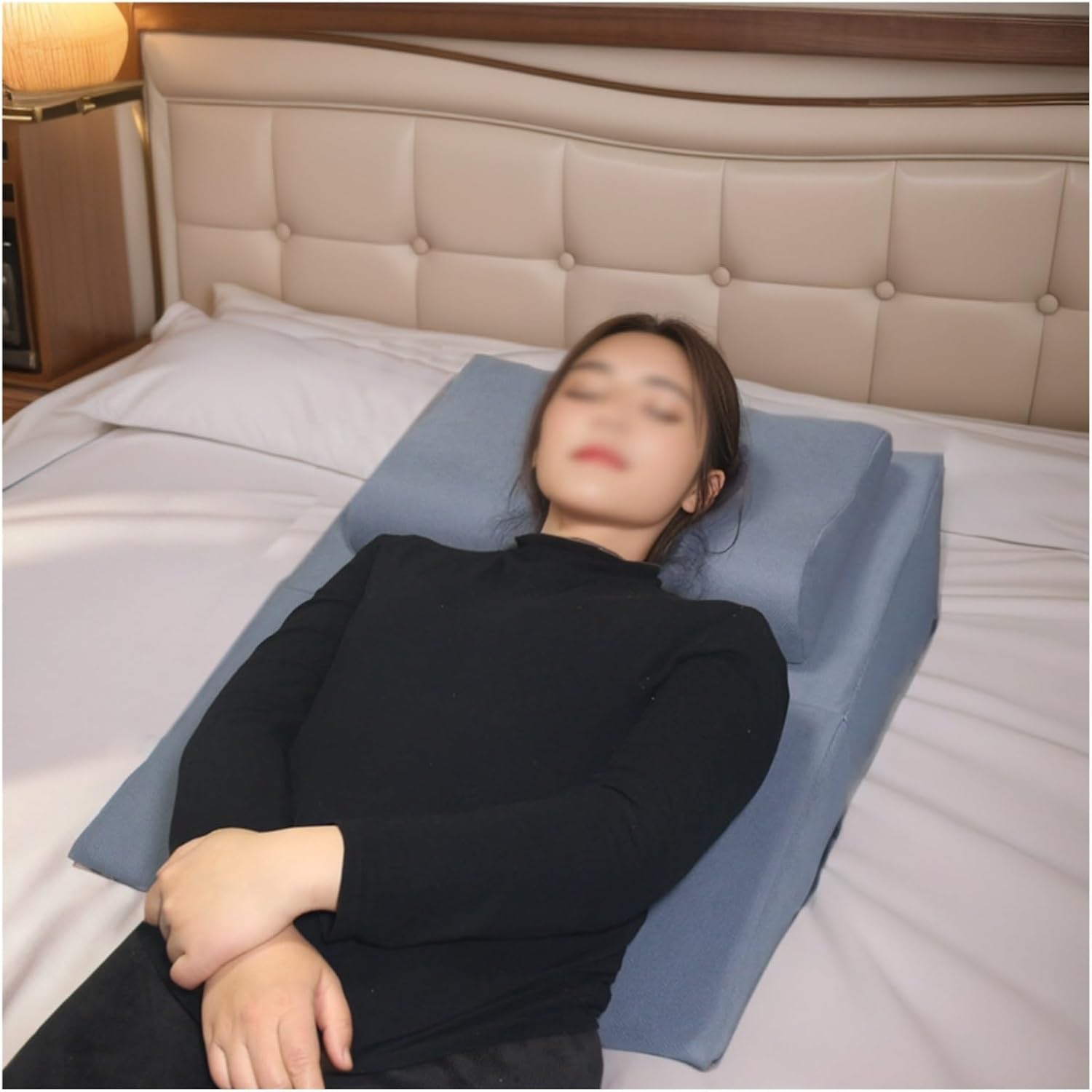 AMUFJJ Memory Foam Wedge Pillow 30 in Lengthen, Foldable Pillow Wedges for Sleeping Acid Reflux/Migraines/Post Surgery, Elderly Neck Back Waist Support Cushion(Blue)