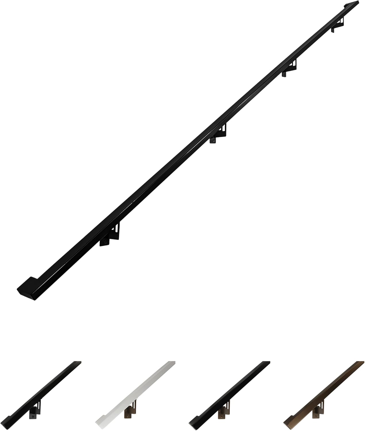 Modern Aluminum Handrail Grab Bar Kit, Adjustable Steel Brackets Included, Returns to Wall, Powder Coated Finish (Black, 9 Foot Handrail Set)