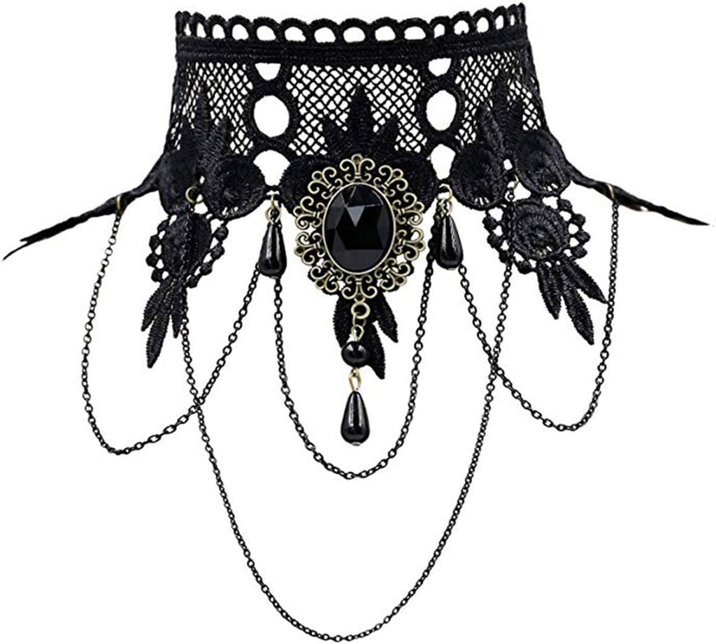 iWenSheng Halloween Costumes Jewelry for Women - Steampunk Black Lace Choker Necklace Gothic Jewelry Accessories, Vampire Choker Necklace Costume for Teen Girls