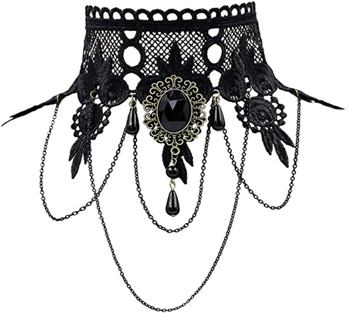 iWenSheng Halloween Costumes Jewelry for Women - Steampunk Black Lace Choker Necklace Gothic Jewelry Accessories, Vampire Choker Necklace Costume for Teen Girls