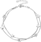 Stars Bracelet for Women, Silver Jewelry Stars Double Chain Bracelet Beaded Star Charm Bracelet Ankle Bracelets Minimal Bracelet Dainty Chain Simple Jewelry Gifts for Women Teens