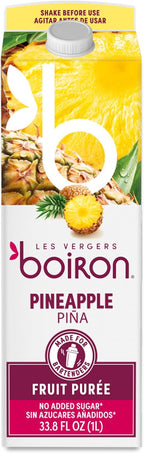 Les Vergers Boiron Pineapple Puree, Drink Mix, All Natural, No Added Sugar, Non-GMO, No Preservatives, No Added Flavors, Vegan, For Beverages & Cocktails, 33.8 Fl Oz (Pack of 1)