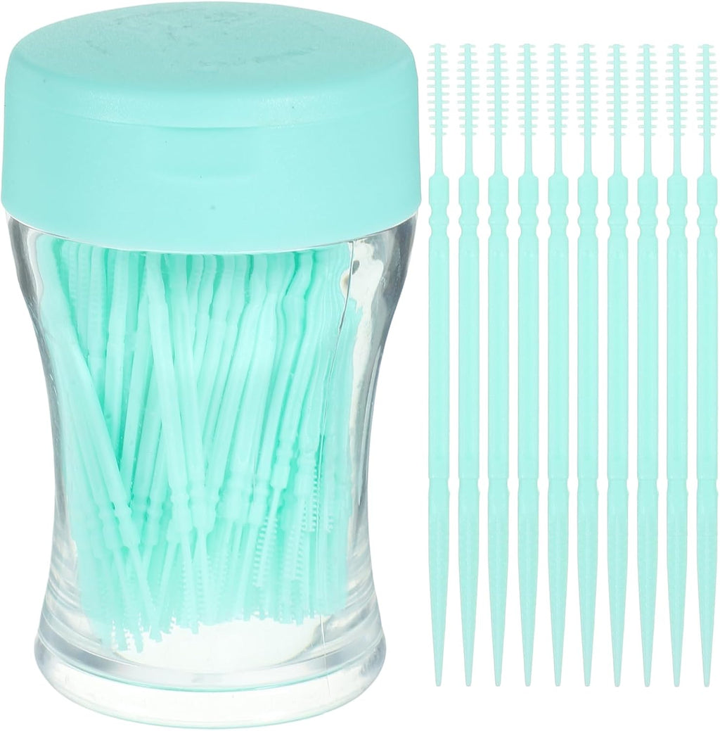 EXCEART Double-Head Toothpick Interdental Brush 200 Pcs Oral Care Floss Cleaners for Teeth and Gums Cleaning Portable Transparent Box 3.14X2.36X2.36 Inch