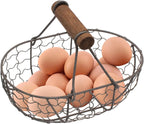 Eggs Collecting Basket With Handle - Wire EggBasket For Gathering FreshEggs, Small Metal EggCollectingBasket, Vintage Style Countertop EggStorage Basket, Holder Fruit Bin, Can Hold 12Eggs