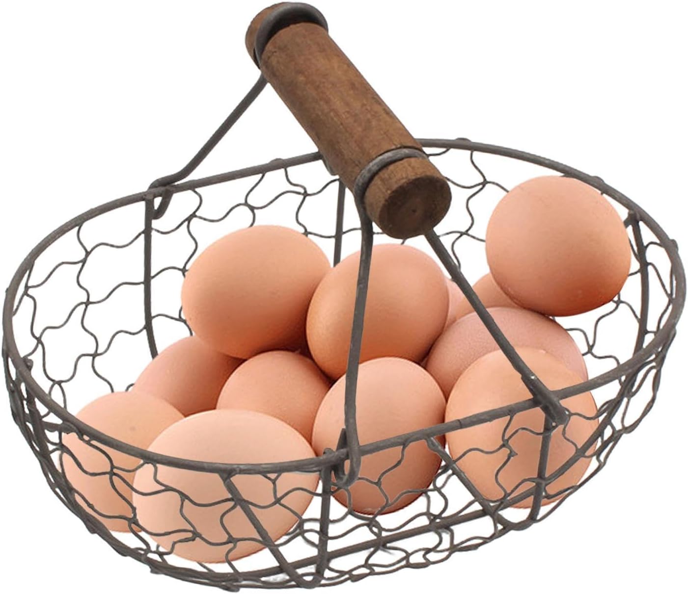Eggs Collecting Basket With Handle - Wire EggBasket For Gathering FreshEggs, Small Metal EggCollectingBasket, Vintage Style Countertop EggStorage Basket, Holder Fruit Bin, Can Hold 12Eggs