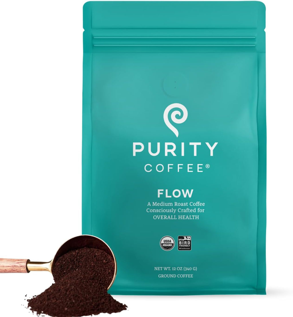 Purity Coffee FLOW Original Medium Roast Ground (12oz Bag) | Specialty-Grade USDA Organic Arabica Blend | Third Party Tested for Mold, Mycotoxins & Pesticides