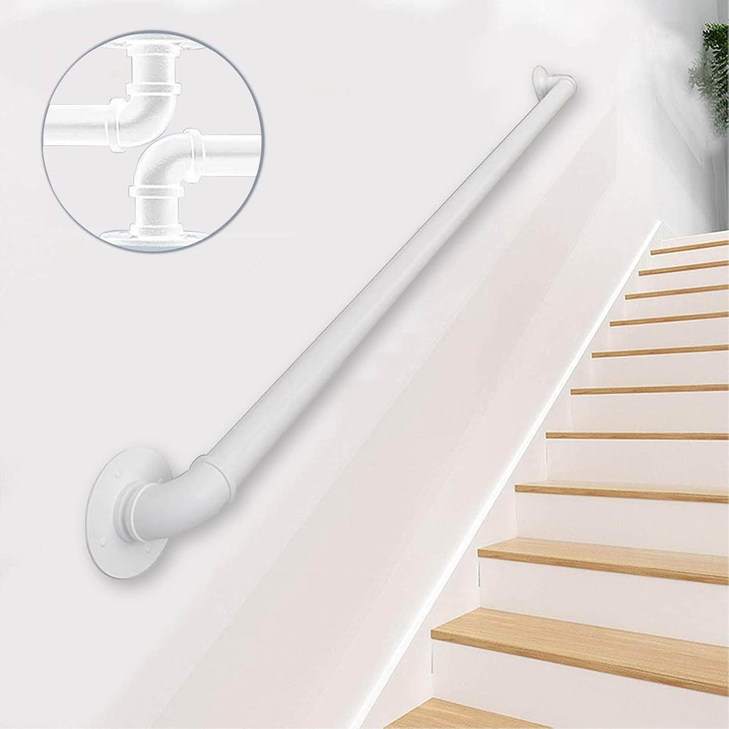 Stairway Railing for Indoors Outdoors Grab Rail, Stairs Banister Handrail, Wall Mounted Handrails Railings, Bar Counter Foot Rail Support Rod - Metal White (Size : 1 FT)