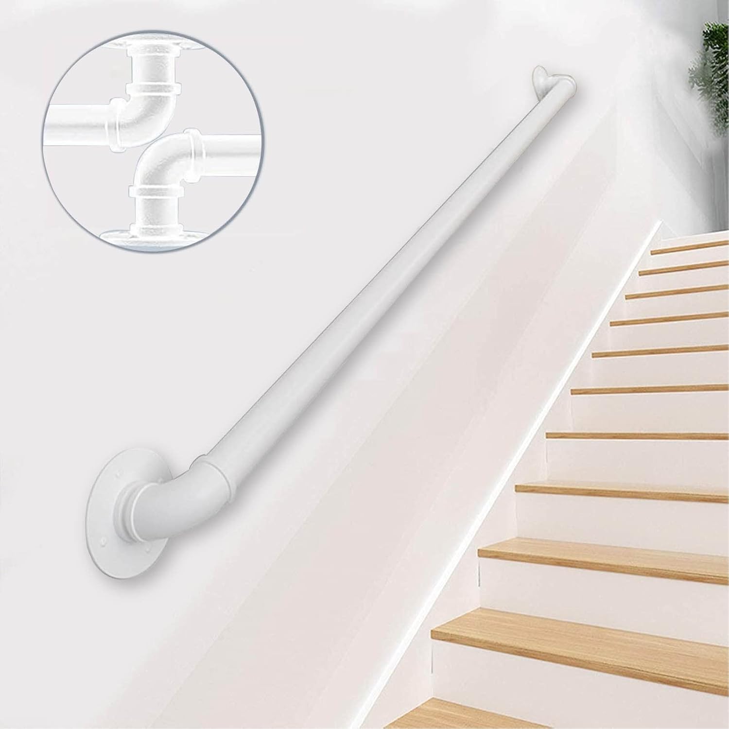 Stairway Railing for Indoors Outdoors Grab Rail, Stairs Banister Handrail, Wall Mounted Handrails Railings, Bar Counter Foot Rail Support Rod - Metal White (Size : 1 FT)