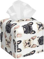 Decorative Tissue Box Cover Square - Cute French Bulldog A 1 Print Leather Cube Tissue Box Holder Paper Case, Organizer Dispenser for Modern Home & Office/Room/Bathroom Decor Aesthetic