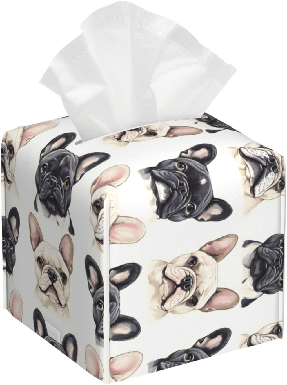 Decorative Tissue Box Cover Square - Cute French Bulldog A 1 Print Leather Cube Tissue Box Holder Paper Case, Organizer Dispenser for Modern Home & Office/Room/Bathroom Decor Aesthetic