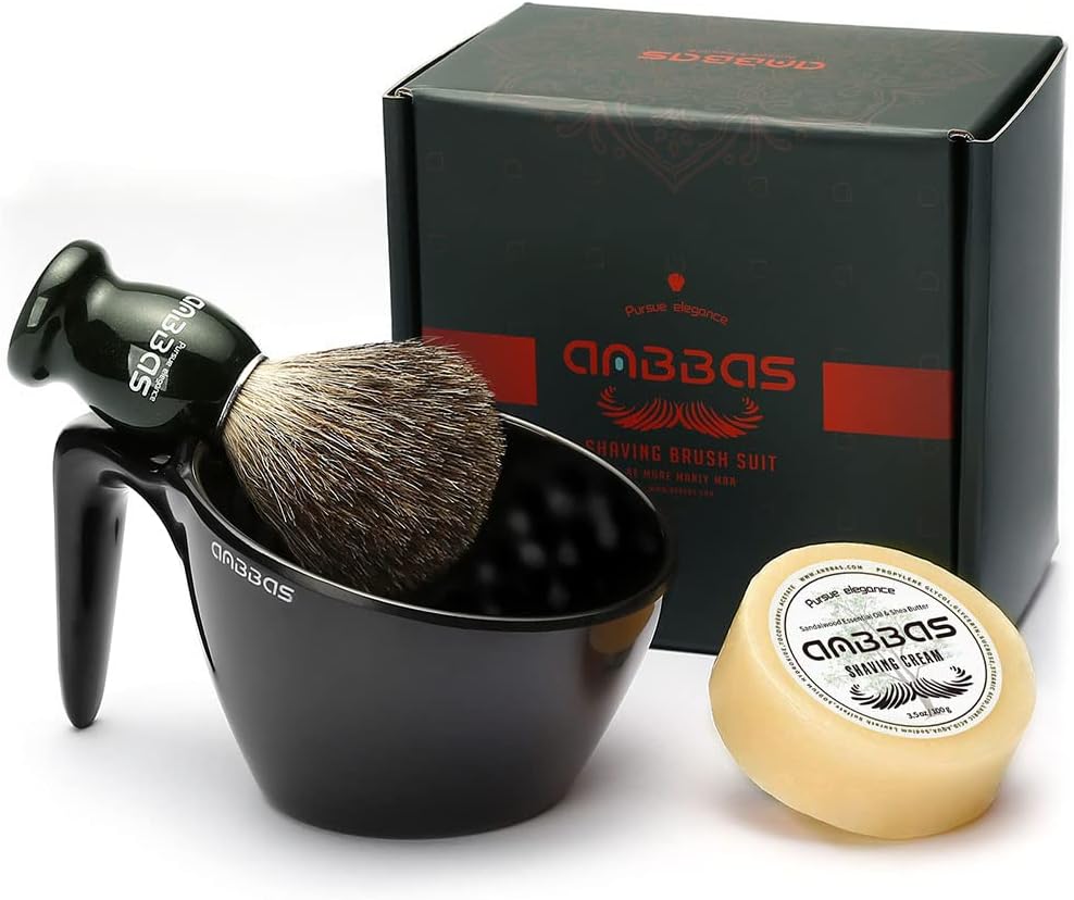 Anbbas Badger Hair Shaving Brush with Shaving Soap Bar and Upgrade Lathering Way-POP Mug A5 Melamine,Foaming Set for Men Wet Shave,Women Girls Hair Removal