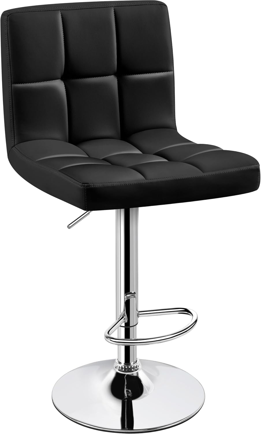 Yaheetech Single Bar Stool, Adjustable PU Leather Swivel Barstools, Modern Counter Stools with Back and Footrest, Counter Height Barstools for Bar, Kitchen, Dining Room, Black