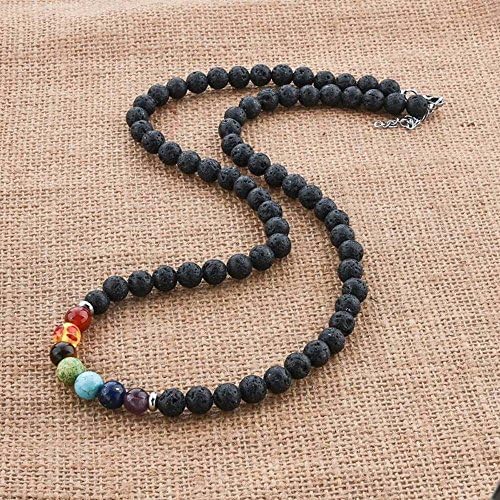 Deluxe Handmade Lava Rock Beaded Stone Necklace Essential Oil Diffuser for Aromatherapy Ideal for Anti-Stress or Anti-Anxiety (Chakra & Lava For Women)