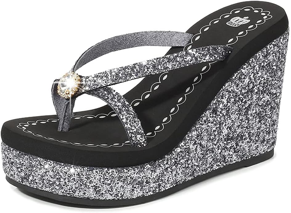 Matari Women's super high heel cool slippers sequins water diamond high flip-flops