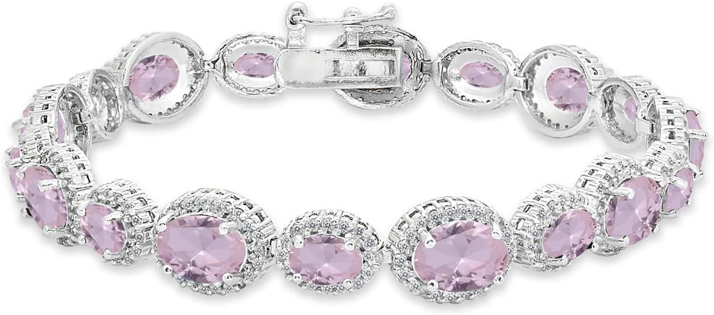 B. BRILLIANT Sterling Silver Genuine, Created or Simulated Gemstone Oval Halo Statement Bracelet for Women