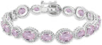 B. BRILLIANT Sterling Silver Genuine, Created or Simulated Gemstone Oval Halo Statement Bracelet for Women