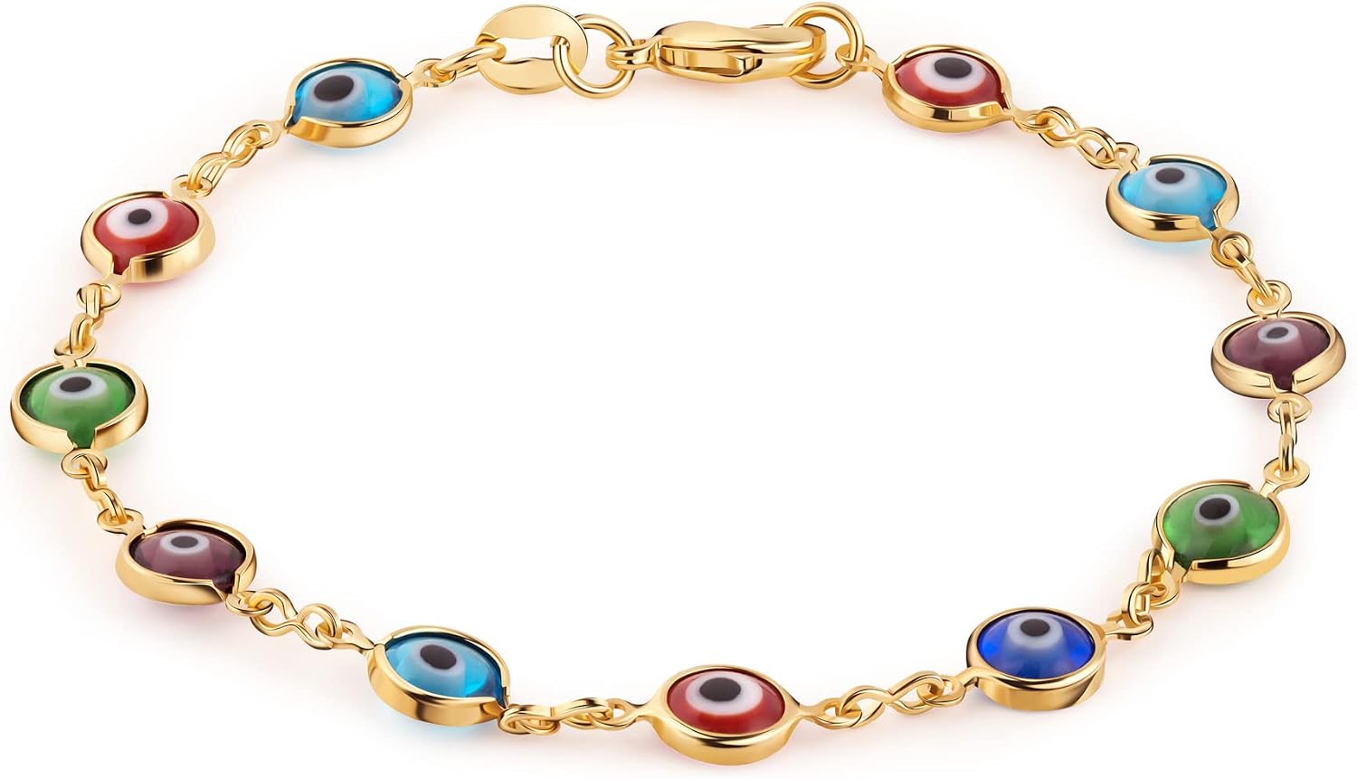 Barzel 18K Gold Plated Multicolored Evil Eye Bracelet for Women - Made in Brazil