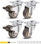 Nefish 1.5 Inch Caster Wheels Rubber Castor with Brake 360 Degree Rotation Top Plate Swivel Casters for Furniture, Table and Toolbox, 300 Pounds Capacity for Set of 4 (Free Screws and Screwdriver)