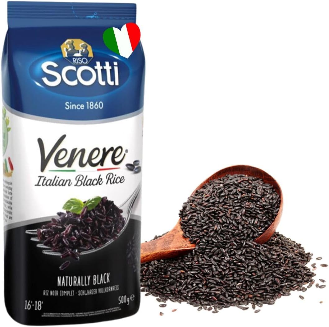 Black Grain Rice, 1.1 lbs (500g), Product of Italy, Riso Scotti, Venere, Premium Quality Whole Grain Rice, Wheat Free, Ancient Whole Wild Grain, (500 g (1.1 lbs),