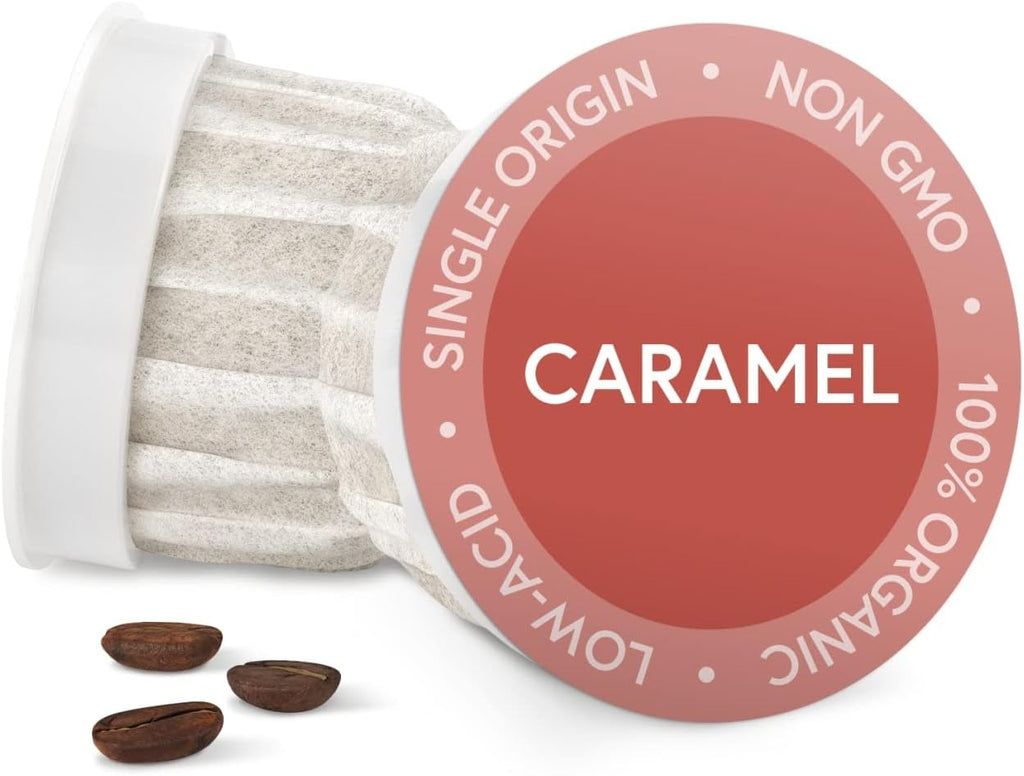 Fabula Organic Coffee Pods Caramel Medium Roast - Low Acid - Single Origin - Mold Free - Non-GMO - Fair Trade - Only Compatible with Keurig K Cup 1.0 & 2.0 Brewers - 24 Count