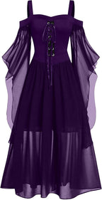 Halloween Dress for Women Renaissance Medieval Costume Sexy Lace Up Cold Shoulder Gothic Dress
