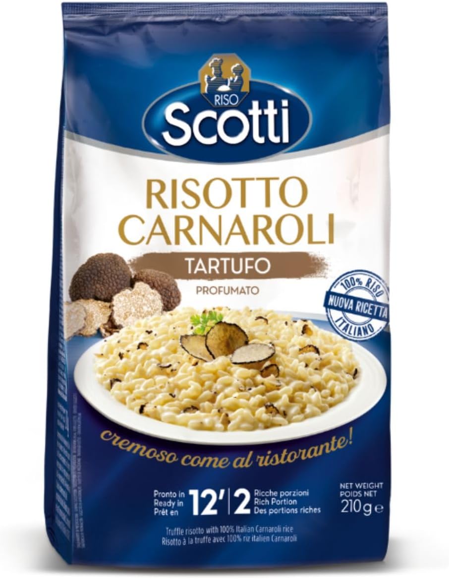 Riso Scotti Truffle Seasoned Risotto, Carnarolli Rice, Ready Meal, Easy to Cook, Italian Seasoned Risotto, Easy Dinner Side Dish, Just Add Water and Heat, 7.4 oz, 2-3 Servings