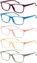 JOSCHOO 5-Pack Reading Glasses Blue Light Blocking Spring Hinge Readers for Men Women Computer Eyeglasses (5Clours-4, 0.5, x)