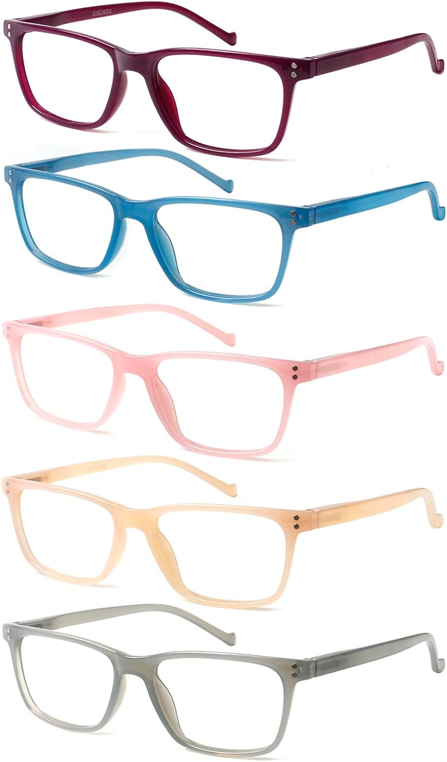 JOSCHOO 5-Pack Reading Glasses Blue Light Blocking Spring Hinge Readers for Men Women Computer Eyeglasses (5Clours-4, 1.25, x)