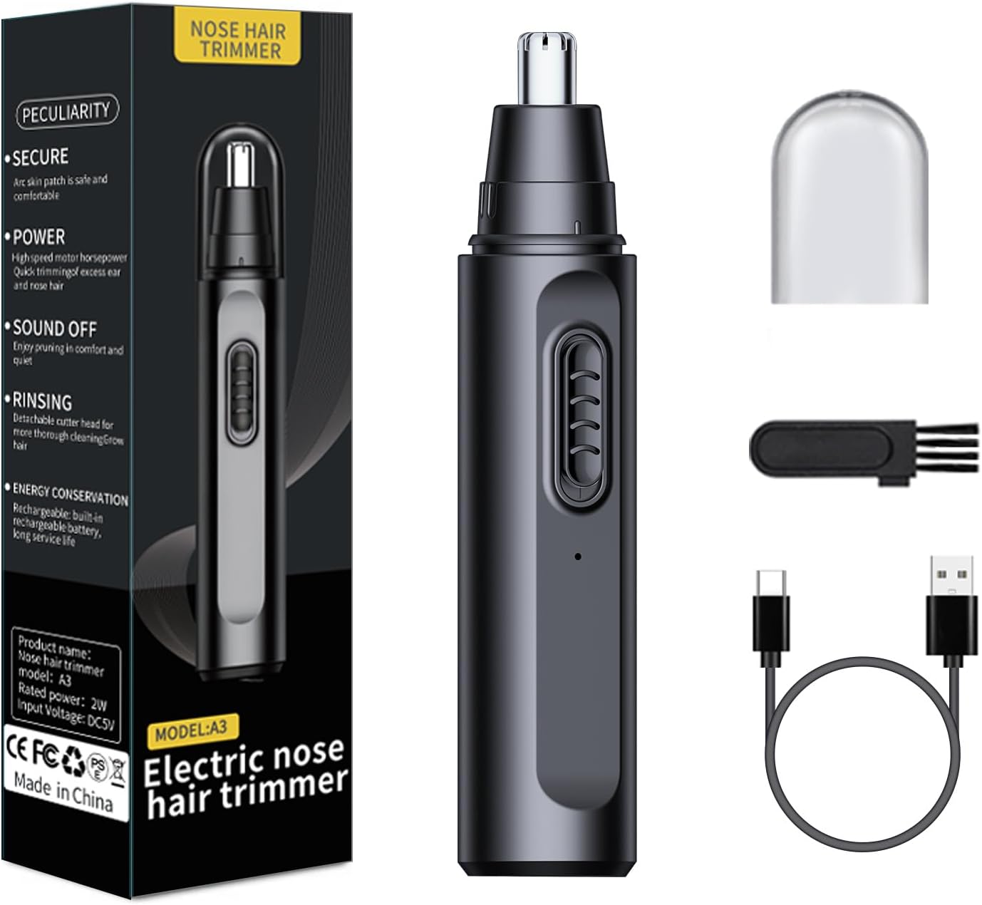 Nose Hair Trimmer for Men Women, USB Rechargeable Electric Ear Nose Hair Trimmer Clipper, Professional IPX7 Waterproof Dual Edge Blades for Easy Cleaning