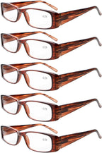 Eyekepper 5-Pack Spring Hinges Rectangular Eyeglasses Brown (Brown Stripe,+0.00)