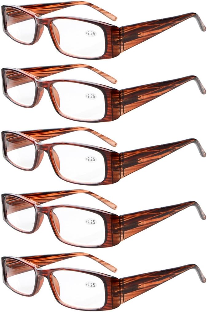 Eyekepper 5-Pack Spring Hinges Rectangular Eyeglasses Brown (Brown Stripe,+0.00)