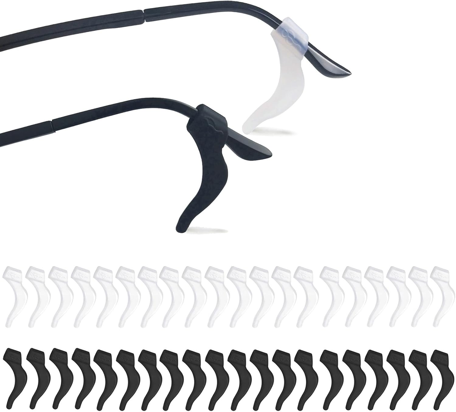 YINGFENG 20Pairs Glasses Anti-slip Silicone Ear Clip, Glasses Holder With Storage Box, Safety Eyewear Retainers, Eyeglass Ear Grips for for Sports Glass Sunglasses Reading (10 Black 10 white)