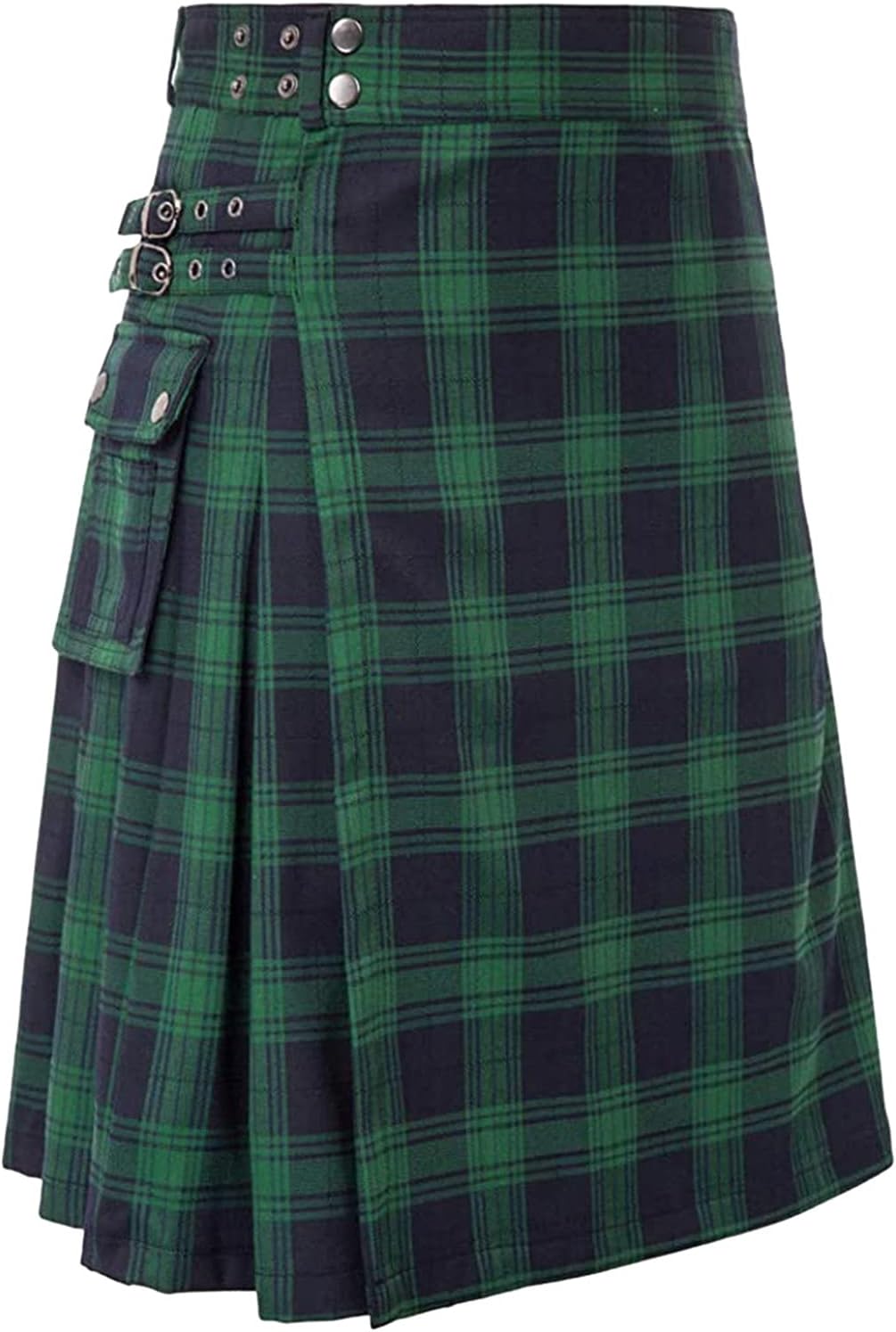 Utility Kilts for Men Scottish Tartan Kilts Casual High Waist Buckle Strap Modern Gothic Pleated Skirts with Pockets