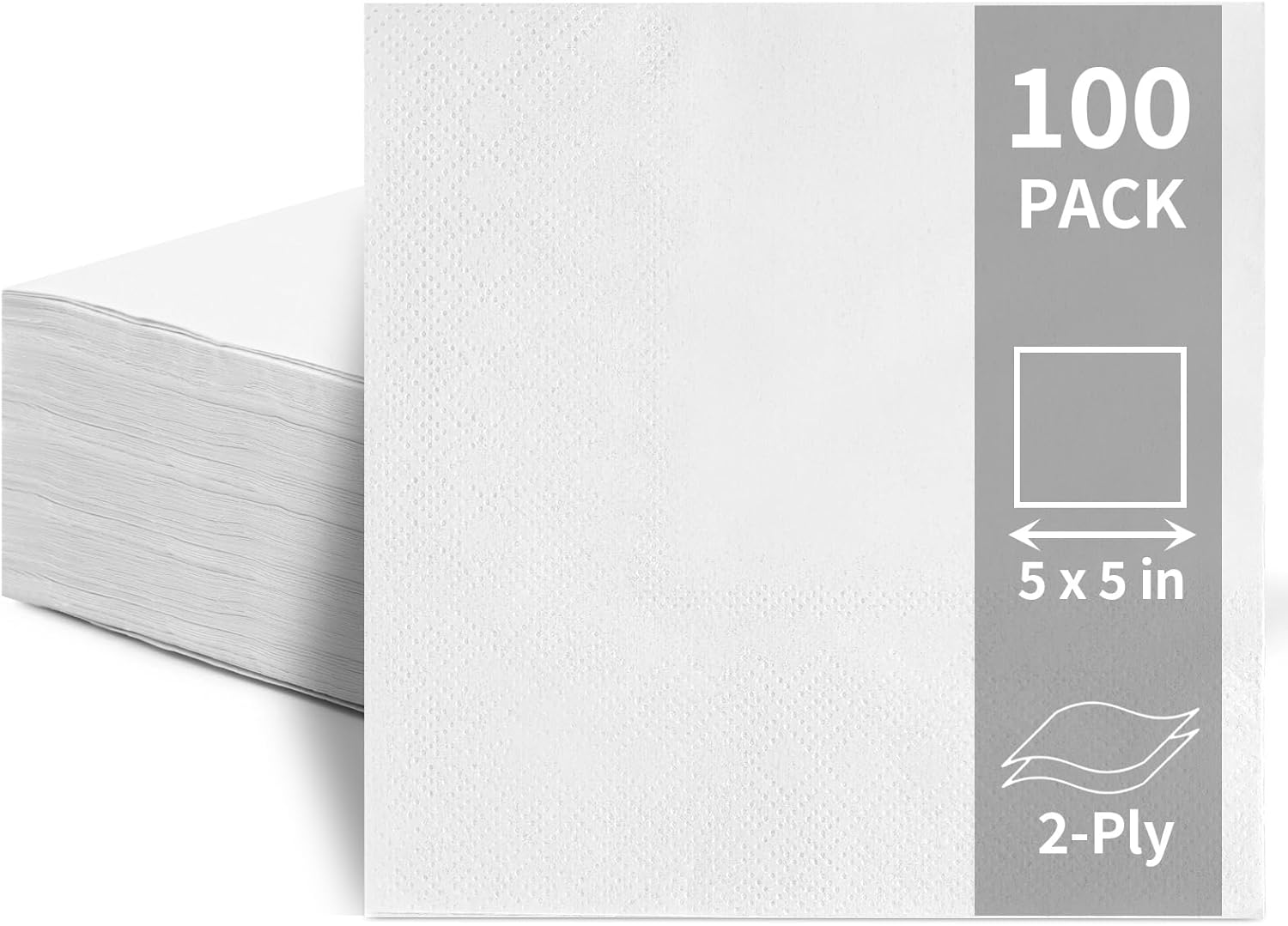 100 Pack Cocktail Napkins Disposable, 2-Ply 5" x 5" Party Napkins, Square Beverage Dinner Napkin for Wedding Birthday Party Anniversary Reception Bar Event (White)