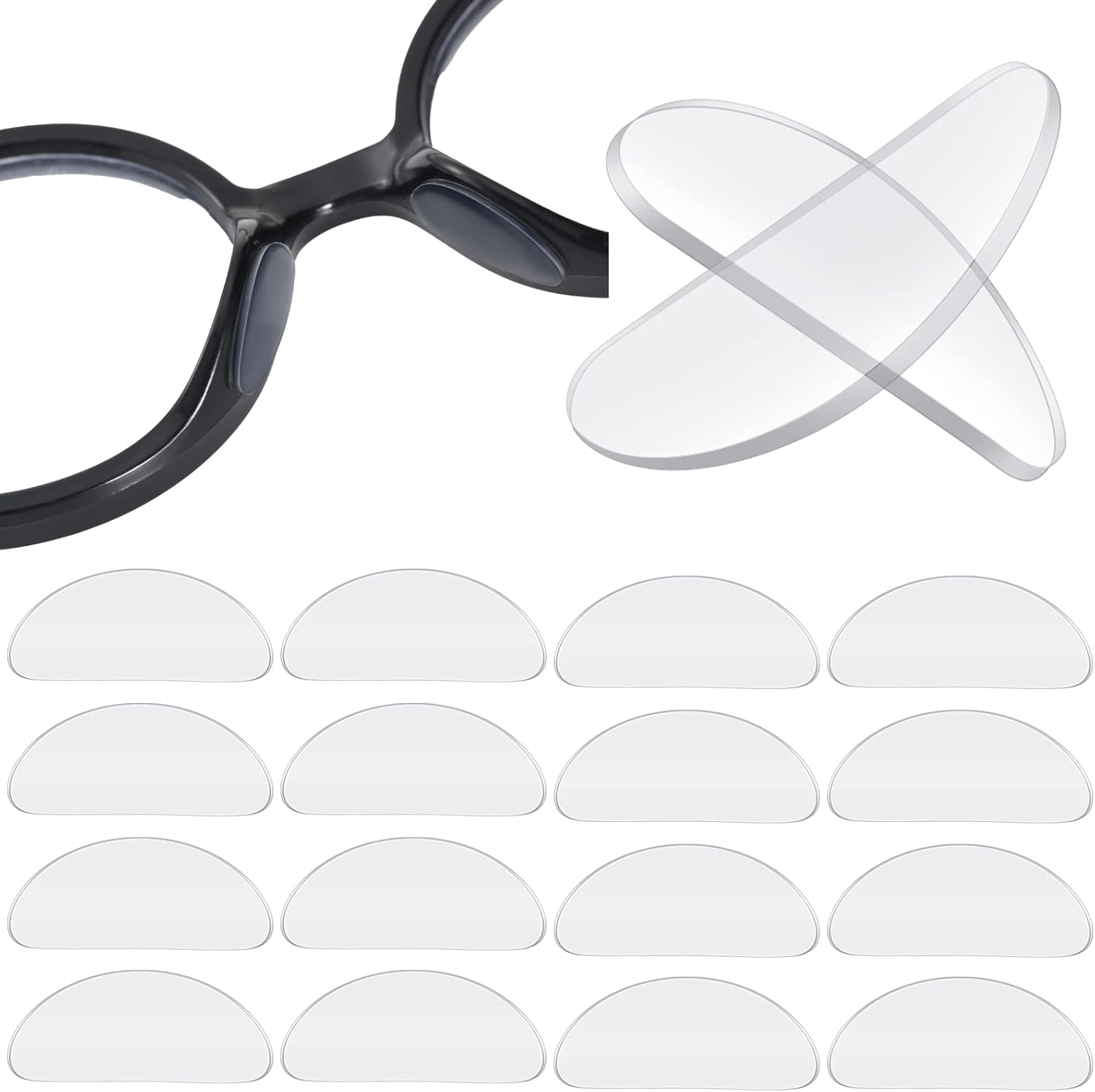 TOODOO 18 Pairs Eyeglasses Nose Pads Adhesive Silicone Glasses Replacement Anti Slip Nosepads for Eyeglass Glasses Sunglasses (Transparent, 1mm)